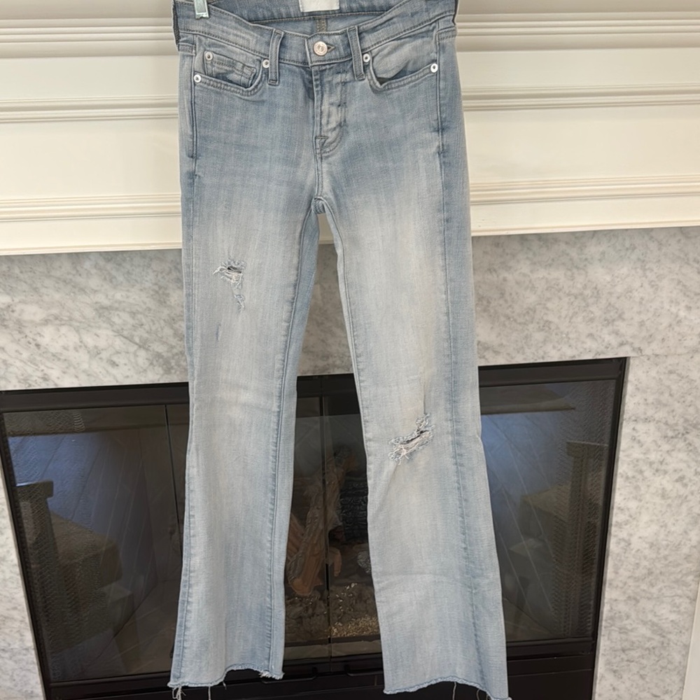 7 for all Mankind, Women's Light Blue Distressed Jeans.